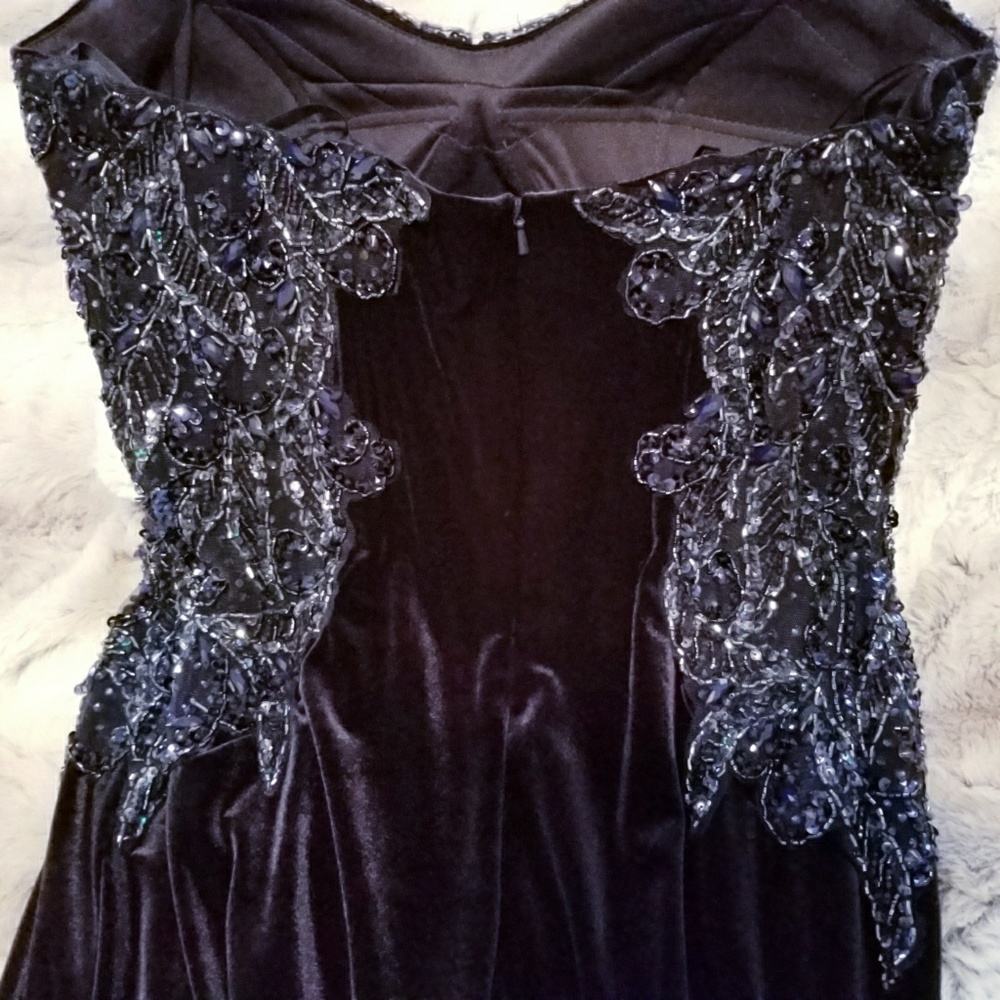 NWT Mac Duggal Velvet Navy Sequined Bustier Dress - Picture 7 of 8